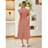 imageSimplee Womens Striped Midi Summer Dress Smocked Flutter Short Sleeve Dress 2025 Flowy Casual Dress with PocketsBrick Red