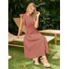 imageSimplee Womens Striped Midi Summer Dress Smocked Flutter Short Sleeve Dress 2025 Flowy Casual Dress with PocketsBrick Red