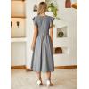 imageSimplee Womens Striped Midi Summer Dress Smocked Flutter Short Sleeve Dress 2025 Flowy Casual Dress with PocketsGrey