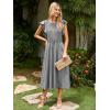 imageSimplee Womens Striped Midi Summer Dress Smocked Flutter Short Sleeve Dress 2025 Flowy Casual Dress with PocketsGrey