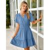 imageSimplee Womens Summer Beach Wedding Linen Mini Dress Casual Short Sleeve V Neck Empire Waist Flowy Boho SundressDeep Sky Blue