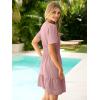 imageSimplee Womens Summer Beach Wedding Linen Mini Dress Casual Short Sleeve V Neck Empire Waist Flowy Boho SundressDusty Pink