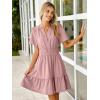 imageSimplee Womens Summer Beach Wedding Linen Mini Dress Casual Short Sleeve V Neck Empire Waist Flowy Boho SundressDusty Pink