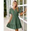 imageSimplee Womens Summer Beach Wedding Linen Mini Dress Casual Short Sleeve V Neck Empire Waist Flowy Boho SundressGray Dark Green