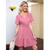 imageSimplee Womens Summer Beach Wedding Linen Mini Dress Casual Short Sleeve V Neck Empire Waist Flowy Boho SundressHot Pink