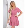 imageSimplee Womens Summer Beach Wedding Linen Mini Dress Casual Short Sleeve V Neck Empire Waist Flowy Boho SundressHot Pink