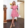 imageSimplee Womens Summer Beach Wedding Linen Mini Dress Casual Short Sleeve V Neck Empire Waist Flowy Boho SundressHot Pink