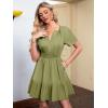imageSimplee Womens Summer Beach Wedding Linen Mini Dress Casual Short Sleeve V Neck Empire Waist Flowy Boho SundressOlive Green