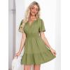 imageSimplee Womens Summer Beach Wedding Linen Mini Dress Casual Short Sleeve V Neck Empire Waist Flowy Boho SundressOlive Green