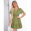 imageSimplee Womens Summer Beach Wedding Linen Mini Dress Casual Short Sleeve V Neck Empire Waist Flowy Boho SundressOlive Green