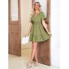 imageSimplee Womens Summer Beach Wedding Linen Mini Dress Casual Short Sleeve V Neck Empire Waist Flowy Boho SundressOlive Green