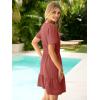 imageSimplee Womens Summer Beach Wedding Linen Mini Dress Casual Short Sleeve V Neck Empire Waist Flowy Boho SundressRust