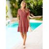 imageSimplee Womens Summer Beach Wedding Linen Mini Dress Casual Short Sleeve V Neck Empire Waist Flowy Boho SundressRust