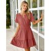 imageSimplee Womens Summer Beach Wedding Linen Mini Dress Casual Short Sleeve V Neck Empire Waist Flowy Boho SundressRust