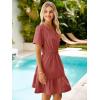 imageSimplee Womens Summer Beach Wedding Linen Mini Dress Casual Short Sleeve V Neck Empire Waist Flowy Boho SundressRust