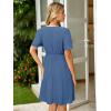 imageSimplee Womens Summer Casual V Neck Dress Sexy Short Sleeve Mini Sundress Boho Western Empire Waist Pocket Dresses 2025Blue