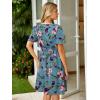 imageSimplee Womens Summer Casual V Neck Dress Sexy Short Sleeve Mini Sundress Boho Western Empire Waist Pocket Dresses 2025Grayblue Floral