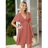 imageSimplee Womens Summer Casual V Neck Dress Sexy Short Sleeve Mini Sundress Boho Western Empire Waist Pocket Dresses 2025Rust Red