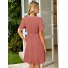 imageSimplee Womens Summer Casual V Neck Dress Sexy Short Sleeve Mini Sundress Boho Western Empire Waist Pocket Dresses 2025Rust Red