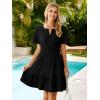 imageSimplee Womens Summer Denim Dress Casual Short Sleeve Mini Dress Boho Beach Flowy Tiered Short Jean Dresses with PocketsDenim Black