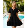 imageSimplee Womens Summer Denim Dress Casual Short Sleeve Mini Dress Boho Beach Flowy Tiered Short Jean Dresses with PocketsDenim Black