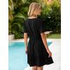 imageSimplee Womens Summer Denim Dress Casual Short Sleeve Mini Dress Boho Beach Flowy Tiered Short Jean Dresses with PocketsDenim Black