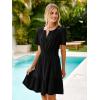 imageSimplee Womens Summer Denim Dress Casual Short Sleeve Mini Dress Boho Beach Flowy Tiered Short Jean Dresses with PocketsDenim Black