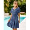 imageSimplee Womens Summer Denim Dress Casual Short Sleeve Mini Dress Boho Beach Flowy Tiered Short Jean Dresses with PocketsDenim Deep Blue