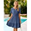 imageSimplee Womens Summer Denim Dress Casual Short Sleeve Mini Dress Boho Beach Flowy Tiered Short Jean Dresses with PocketsDenim Deep Blue