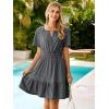 imageSimplee Womens Summer Denim Dress Casual Short Sleeve Mini Dress Boho Beach Flowy Tiered Short Jean Dresses with PocketsDenim Grey