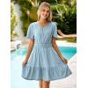 imageSimplee Womens Summer Denim Dress Casual Short Sleeve Mini Dress Boho Beach Flowy Tiered Short Jean Dresses with PocketsDenim Light Blue