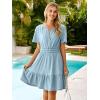 imageSimplee Womens Summer Denim Dress Casual Short Sleeve Mini Dress Boho Beach Flowy Tiered Short Jean Dresses with PocketsDenim Light Blue
