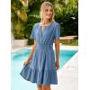 imageSimplee Womens Summer Denim Dress Casual Short Sleeve Mini Dress Boho Beach Flowy Tiered Short Jean Dresses with PocketsDenim Medium Blue