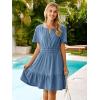 imageSimplee Womens Summer Denim Dress Casual Short Sleeve Mini Dress Boho Beach Flowy Tiered Short Jean Dresses with PocketsDenim Medium Blue