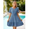 imageSimplee Womens Summer Denim Dress Casual Short Sleeve Mini Dress Boho Beach Flowy Tiered Short Jean Dresses with PocketsDenim Medium Blue