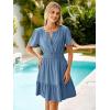 imageSimplee Womens Summer Denim Dress Casual Short Sleeve Mini Dress Boho Beach Flowy Tiered Short Jean Dresses with PocketsDenim Medium Blue