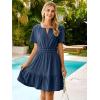 imageSimplee Womens Summer Denim Dress Casual Short Sleeve Mini Dress Boho Beach Flowy Tiered Short Jean Dresses with PocketsDenim Navy