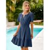 imageSimplee Womens Summer Denim Dress Casual Short Sleeve Mini Dress Boho Beach Flowy Tiered Short Jean Dresses with PocketsDenim Navy