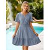 imageSimplee Womens Summer Denim Dress Casual Short Sleeve Mini Dress Boho Beach Flowy Tiered Short Jean Dresses with PocketsDenim Sky Blue