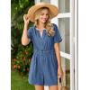 imageSimplee Womens Summer Denim Romper 2025 Casual Short Sleeve Beach Jean Romper Overall Shorts with PocketsDenim Deep Blue
