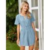 imageSimplee Womens Summer Denim Romper 2025 Casual Short Sleeve Beach Jean Romper Overall Shorts with PocketsDenim Light Blue