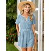 imageSimplee Womens Summer Denim Romper 2025 Casual Short Sleeve Beach Jean Romper Overall Shorts with PocketsDenim Light Blue