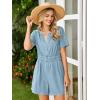 imageSimplee Womens Summer Denim Romper 2025 Casual Short Sleeve Beach Jean Romper Overall Shorts with PocketsDenim Light Blue