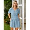 imageSimplee Womens Summer Denim Romper 2025 Casual Short Sleeve Beach Jean Romper Overall Shorts with PocketsDenim Light Blue