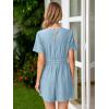 imageSimplee Womens Summer Denim Romper 2025 Casual Short Sleeve Beach Jean Romper Overall Shorts with PocketsDenim Light Blue