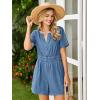 imageSimplee Womens Summer Denim Romper 2025 Casual Short Sleeve Beach Jean Romper Overall Shorts with PocketsDenim Medium Blue