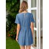 imageSimplee Womens Summer Denim Romper 2025 Casual Short Sleeve Beach Jean Romper Overall Shorts with PocketsDenim Medium Blue