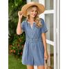 imageSimplee Womens Summer Denim Romper 2025 Casual Short Sleeve Beach Jean Romper Overall Shorts with PocketsDenim Sky Blue