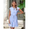 imageSimplee Womens Summer Dress 2025 Ruffle Short Sleeve Floral Boho Dress V Neck Aline Drawstring Mini Dress with PocketsBlue