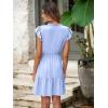 imageSimplee Womens Summer Dress 2025 Ruffle Short Sleeve Floral Boho Dress V Neck Aline Drawstring Mini Dress with PocketsBlue
